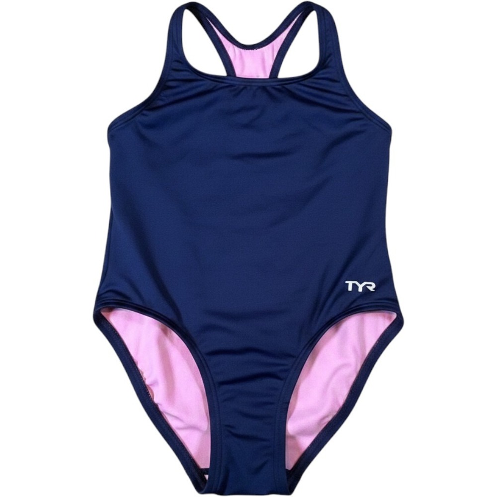 TYR Girls Navy Durafast Elite Solid Maxfit One‎ Piece Swimsuit Size 6/6X MGS07Y
